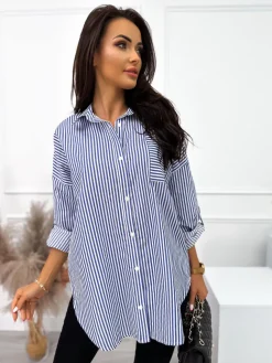 Niebiesko-Biała Koszula w Paski 10574-209-B|Modna Kiecka Best