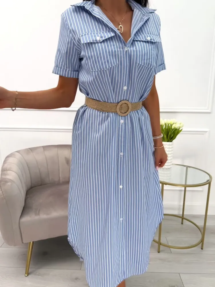 Niebiesko-Biała Sukienka w Paski 13976-415-A|Modna Kiecka Fashion