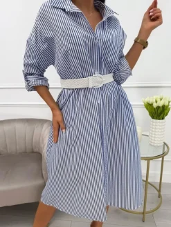 Niebiesko-Biała Sukienka z Paskiem 13621-85-B|Modna Kiecka Hot