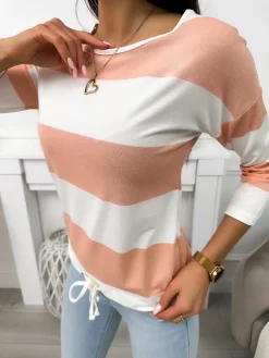 Łososiowo-Biała Bluzka 11762-96-B|Modna Kiecka Fashion