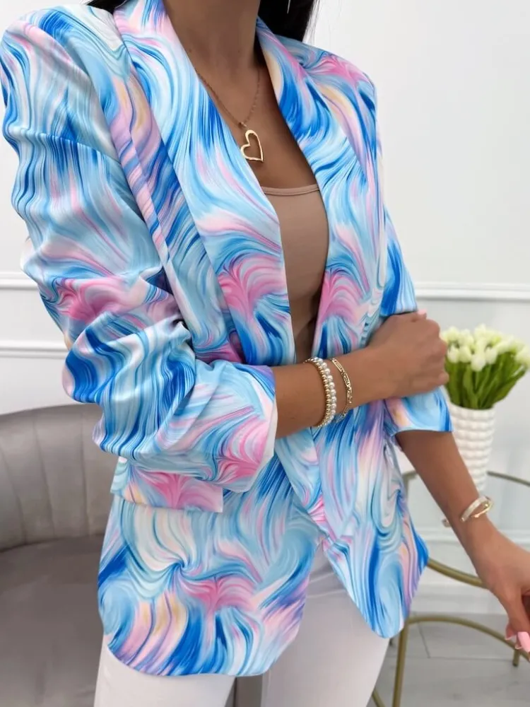 Pastelowa Wzorzysta Marynarka 13916-330-Q|Modna Kiecka Discount