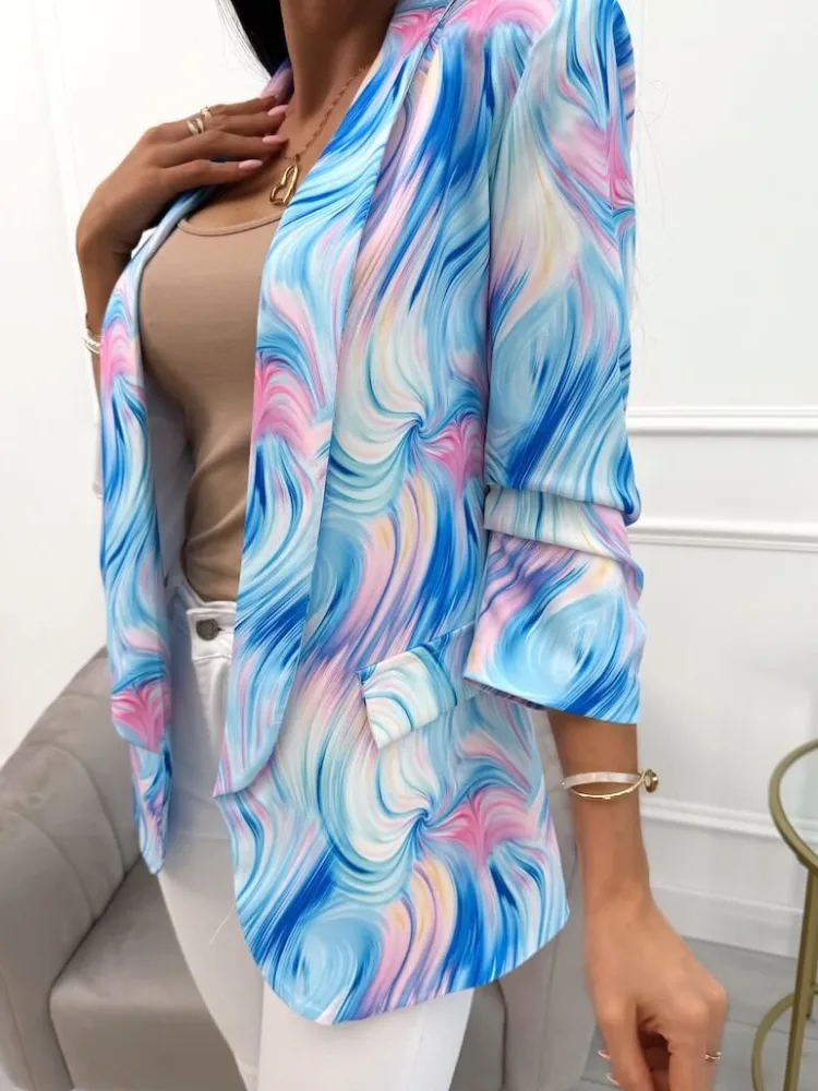 Pastelowa Wzorzysta Marynarka 13916-330-Q|Modna Kiecka Discount