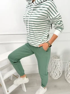 Pistacjowo-Biały Komplet w Paski 13466-60-E|Modna Kiecka Fashion