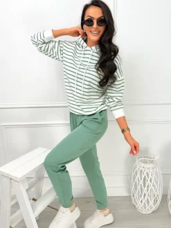 Pistacjowo-Biały Komplet w Paski 13466-60-E|Modna Kiecka Fashion