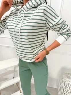 Pistacjowo-Biały Komplet w Paski 13466-60-E|Modna Kiecka Fashion