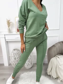 Pistacjowy Komplet Bluza + Spodnie 10557-115-H|Modna Kiecka Fashion