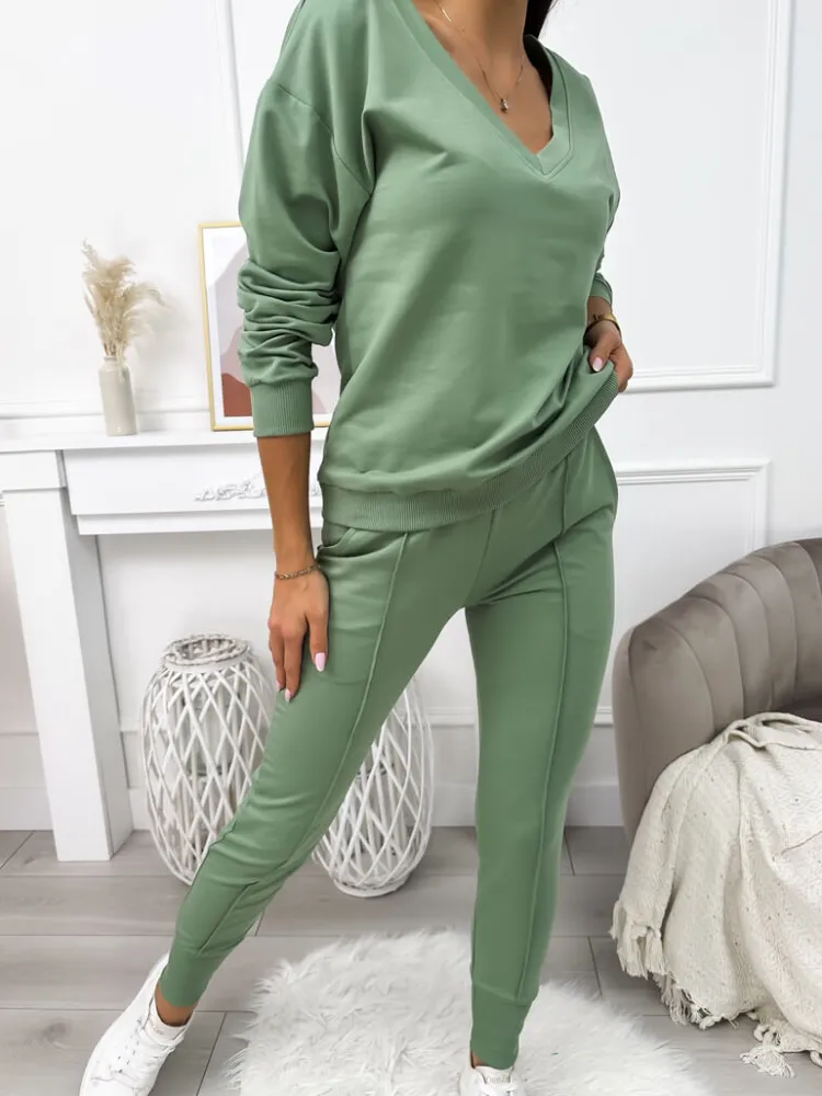 Pistacjowy Komplet Bluza + Spodnie 10557-115-H|Modna Kiecka Fashion