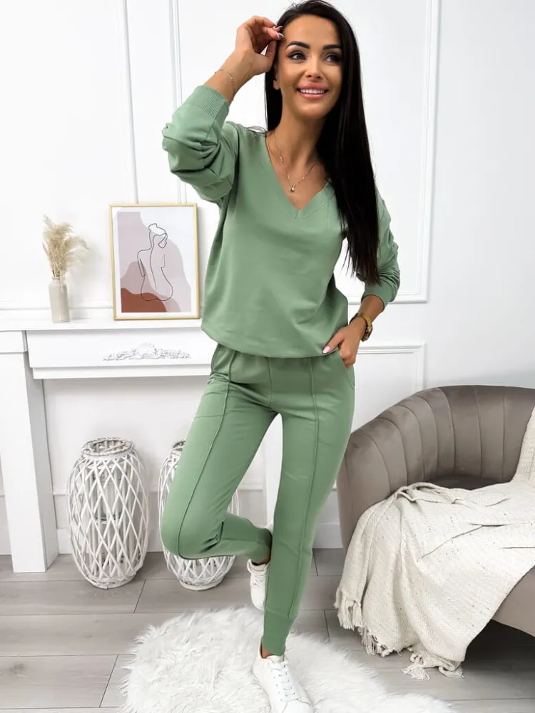 Pistacjowy Komplet Bluza + Spodnie 10557-115-H|Modna Kiecka Fashion