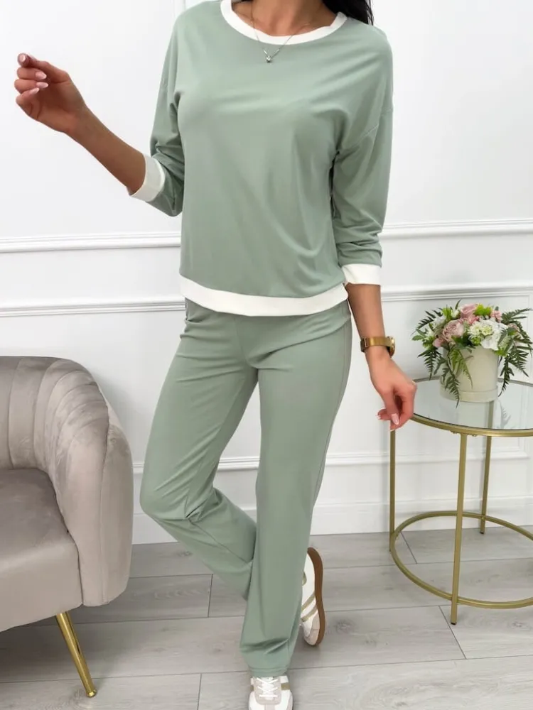 Pistacjowy Komplet Bluzka+Spodnie 13592-173-E|Modna Kiecka Sale