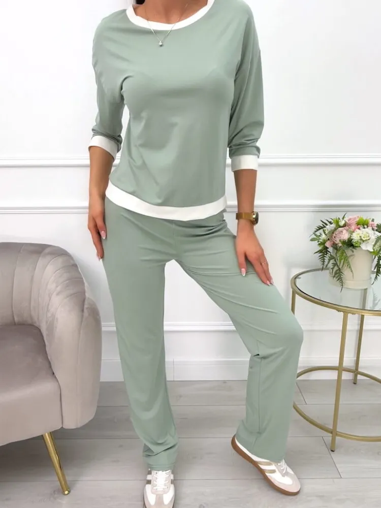 Pistacjowy Komplet Bluzka+Spodnie 13592-173-E|Modna Kiecka Sale