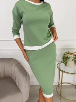 Pistacjowy Komplet ze Spódnicą 13526-183-E|Modna Kiecka Outlet