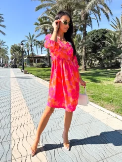 Pomarańczowa Sukienka ze Wzorem 11846-285-A|Modna Kiecka Hot