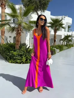 Pomarańczowo-Fioletowa Sukienka Maxi 13953-261-A|Modna Kiecka Outlet