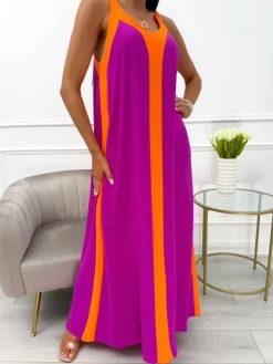 Pomarańczowo-Fioletowa Sukienka Maxi 13953-261-A|Modna Kiecka Outlet