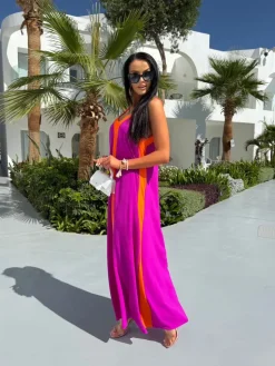 Pomarańczowo-Fioletowa Sukienka Maxi 13953-261-A|Modna Kiecka Outlet