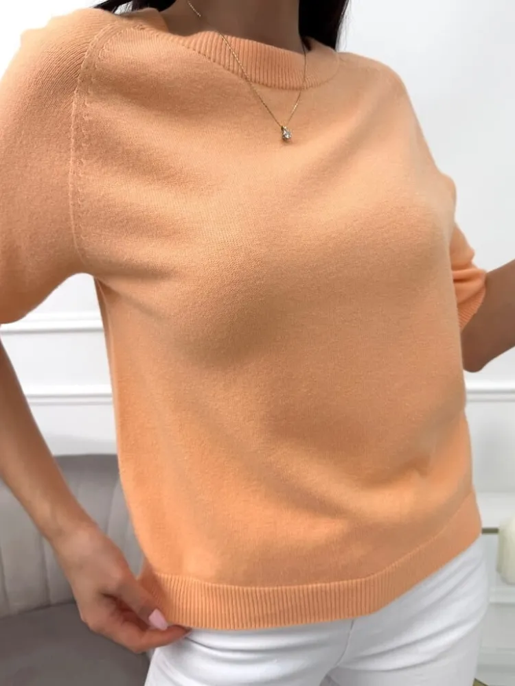 Pomarańczowy Sweterek z Krótkim Rękawem 13683-79-E|Modna Kiecka Clearance