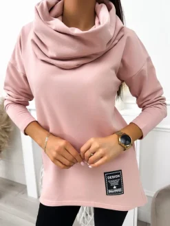 Pudrowa Bluza z Kominem 11617-197-F|Modna Kiecka Sale