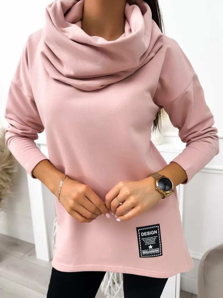 Pudrowa Bluza z Kominem 11617-197-F|Modna Kiecka Sale
