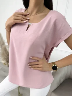 Pudrowa Klasyczna Bluzka 9812-149-E|Modna Kiecka Discount