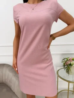 Pudrowa Klasyczna Sukienka 13552-141-F|Modna Kiecka Online