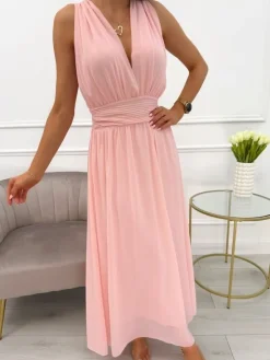 Pudrowa Sukienka Maxi 13877-532-B|Modna Kiecka Clearance
