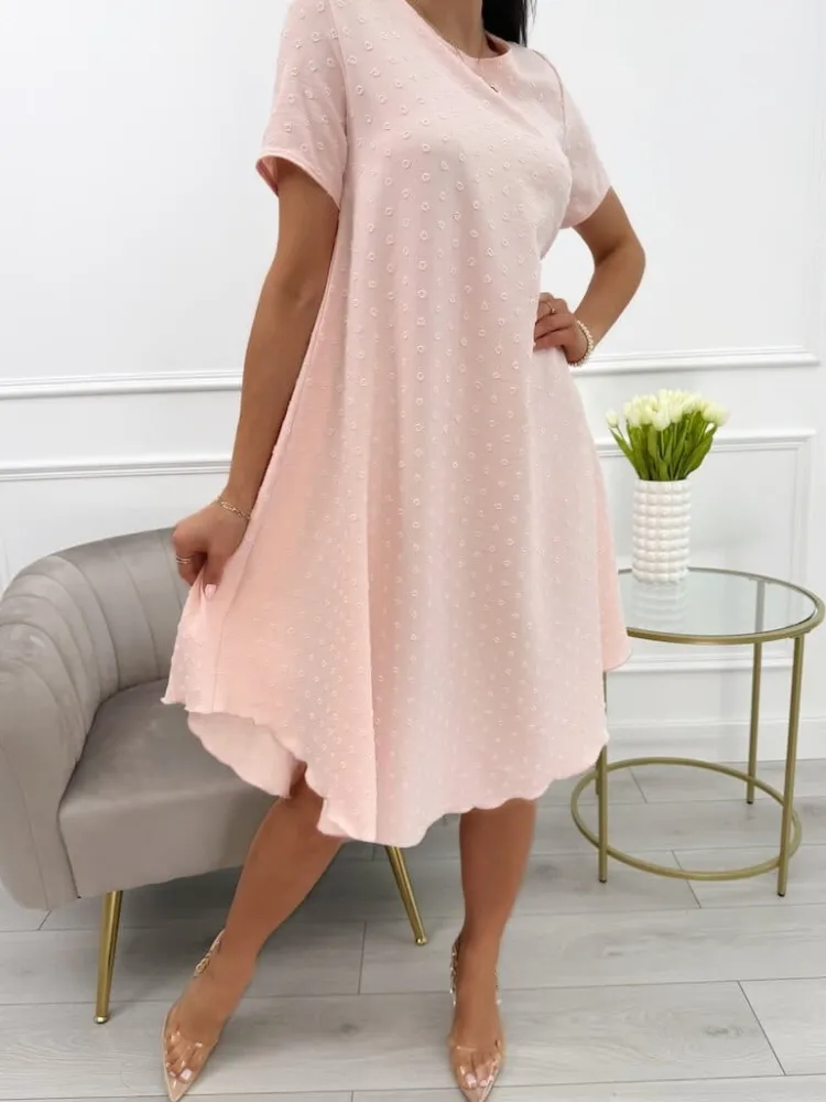 Pudrowa Sukienka Oversize 13920-294-C|Modna Kiecka Hot