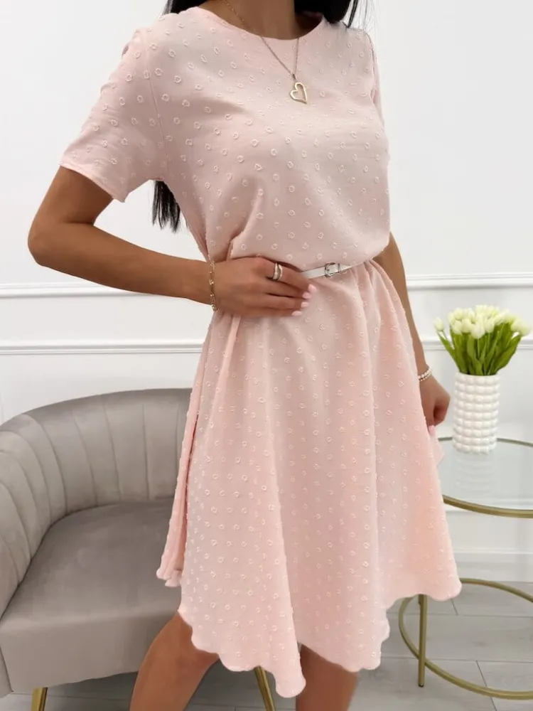 Pudrowa Sukienka Oversize 13920-294-C|Modna Kiecka Hot