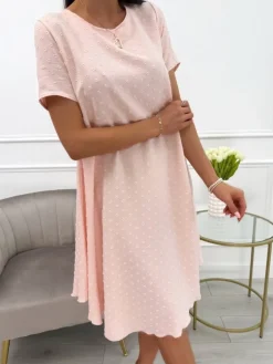 Pudrowa Sukienka Oversize 13920-294-C|Modna Kiecka Hot