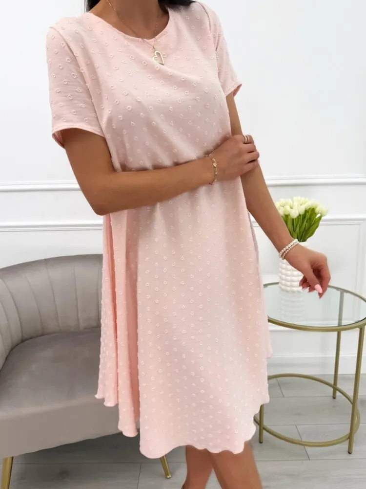 Pudrowa Sukienka Oversize 13920-294-C|Modna Kiecka Hot