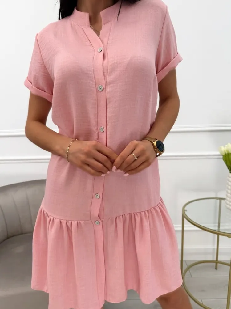 Pudrowa Sukienka z Falbanką 13888-317-F|Modna Kiecka Fashion