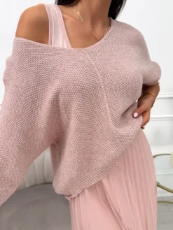 Pudrowa Sukienka ze Sweterkiem 13749-132-B|Modna Kiecka New