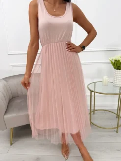 Pudrowa Sukienka ze Sweterkiem 13749-132-B|Modna Kiecka New