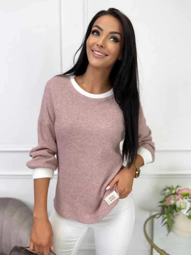 Pudrowa Sweterkowa Bluzka 13513-116-B|Modna Kiecka Clearance