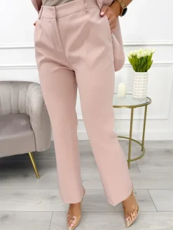 Pudrowe Eleganckie Spodnie w Kant 13795-315-C|Modna Kiecka New