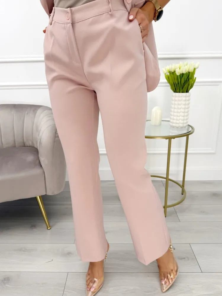 Pudrowe Eleganckie Spodnie w Kant 13795-315-C|Modna Kiecka New