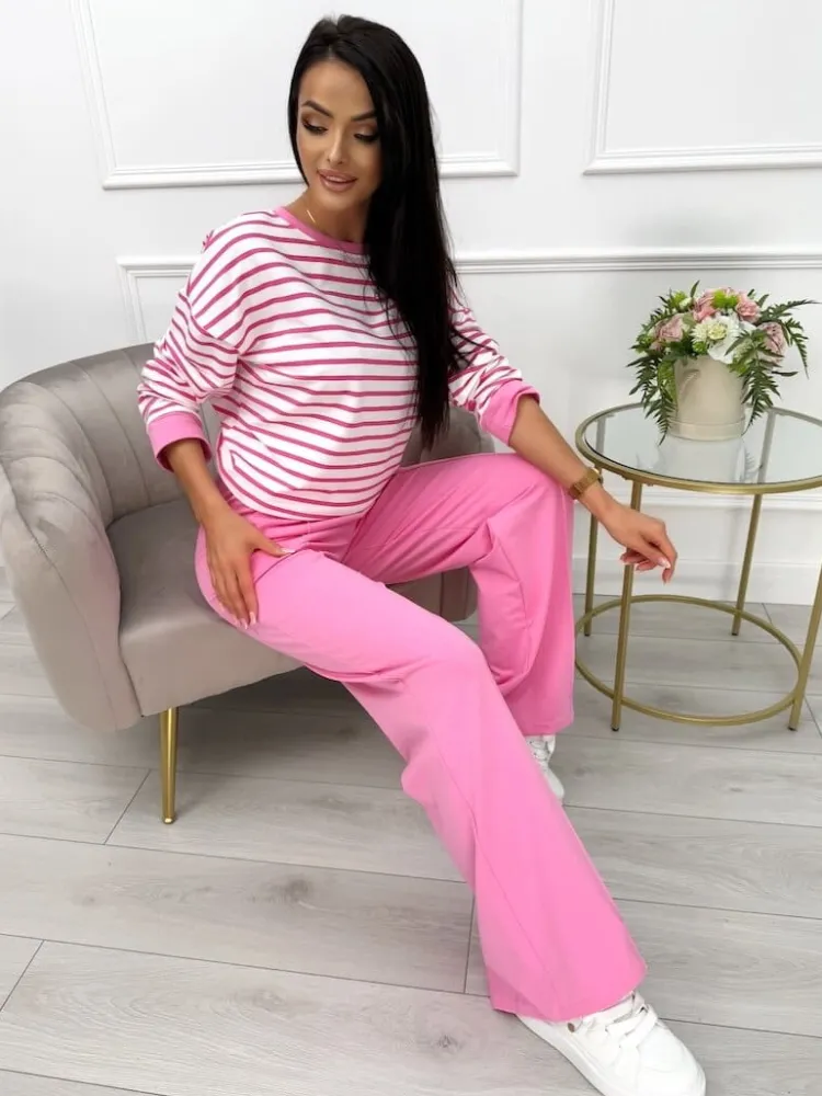 Pudrowo-Biały Komplet w Paski 13618-145-E|Modna Kiecka Outlet