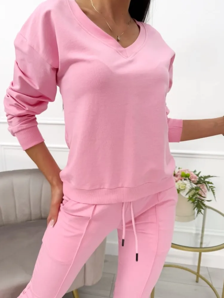 Pudrowy Komplet Bluza + Spodnie 10557-115-K|Modna Kiecka Discount