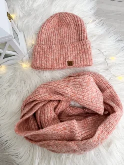 Pudrowy Komplet Czapka + Szalik 13303-334-G|Modna Kiecka Fashion