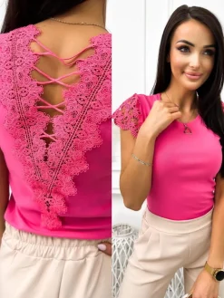 Różowa Bluzeczka z Ozdobnym Tyłem 11687-131-F|Modna Kiecka Outlet