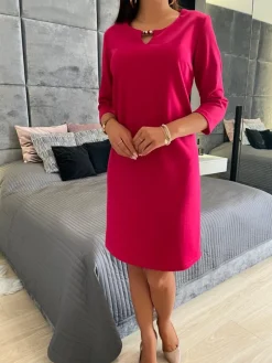 Różowa Klasyczna Sukienka 11437-267-C|Modna Kiecka Fashion