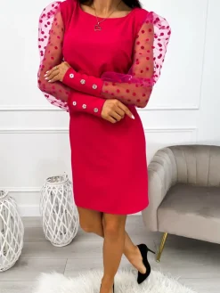 Różowa Sukienka z Ozdobnym Rękawem 11043-30-C|Modna Kiecka New