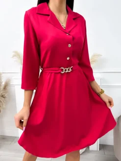 Różowa Sukienka z Paskiem 11965-421-D|Modna Kiecka Fashion