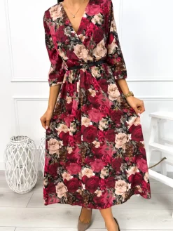 Różowo-Beżowa Sukienka z Paskiem 12994-113-B|Modna Kiecka Discount