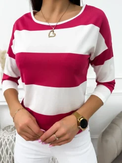 Różowo-Biała Bluzka 11762-96-E|Modna Kiecka Fashion