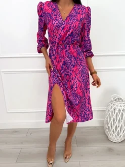Różowo-Kobaltowa Sukienka z Rozporkiem 13510-23-Q|Modna Kiecka Best