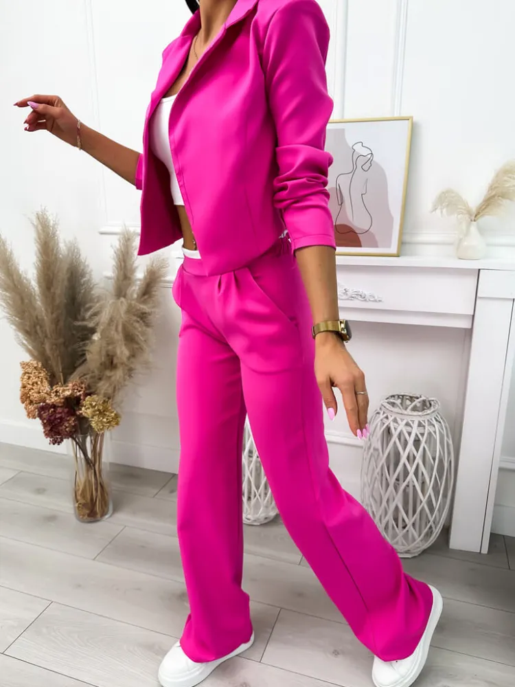 Różowy Komplet Marynarka + Spodnie 11834-305-E|Modna Kiecka New