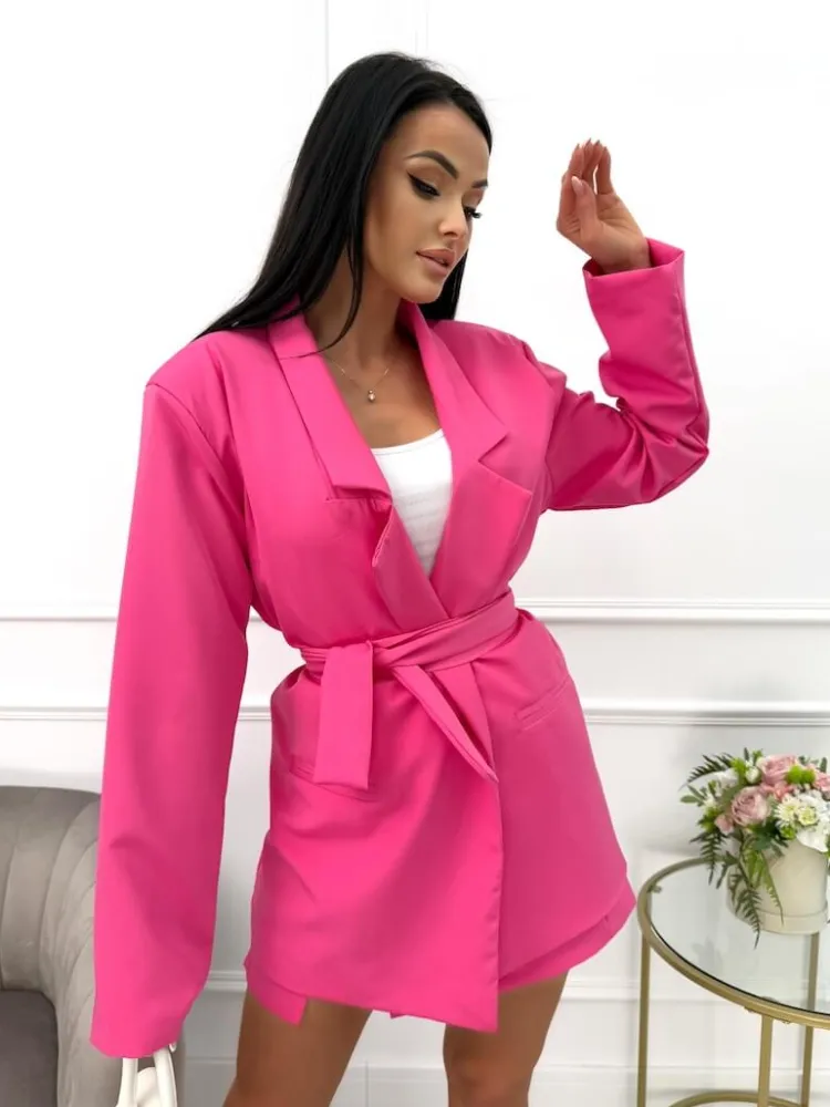 Różowy Komplet Marynarka Oversize + Spódnico-Spodenki 13568-191-G|Modna Kiecka Sale
