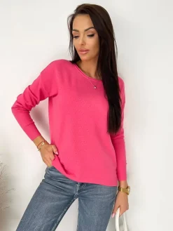Różowy Sweterek z Ozdobną Kieszonką 9540-521-F|Modna Kiecka Fashion