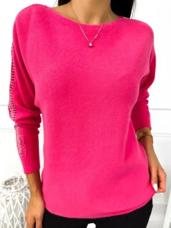Różowy Sweterek z Ozdobnymi Rękawami 12831-360-G|Modna Kiecka Fashion