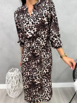 Sukienka w Panterkę z Paseczkiem 13100-108-Q|Modna Kiecka Clearance